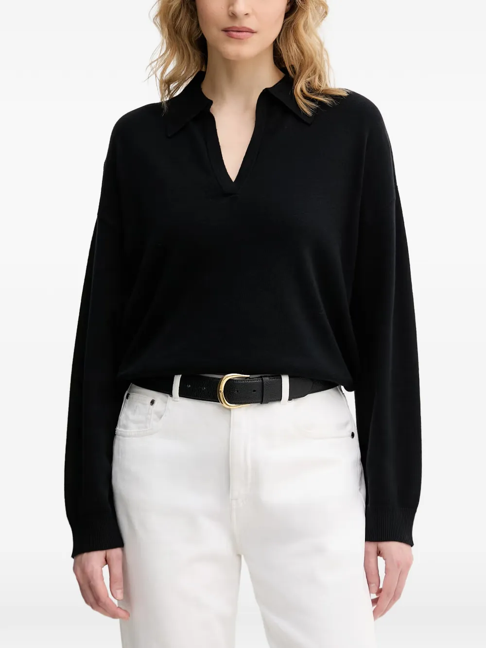 Benetton polo-collar drop-shoulder sweater - Nero