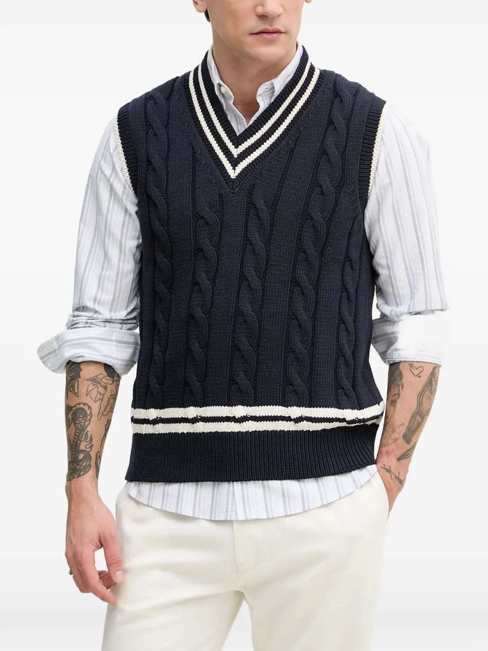 Benetton cable-knit striped sweater - Blu