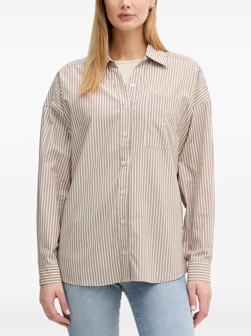 Benetton vertical-stripe chest-pocket shirt - Nude