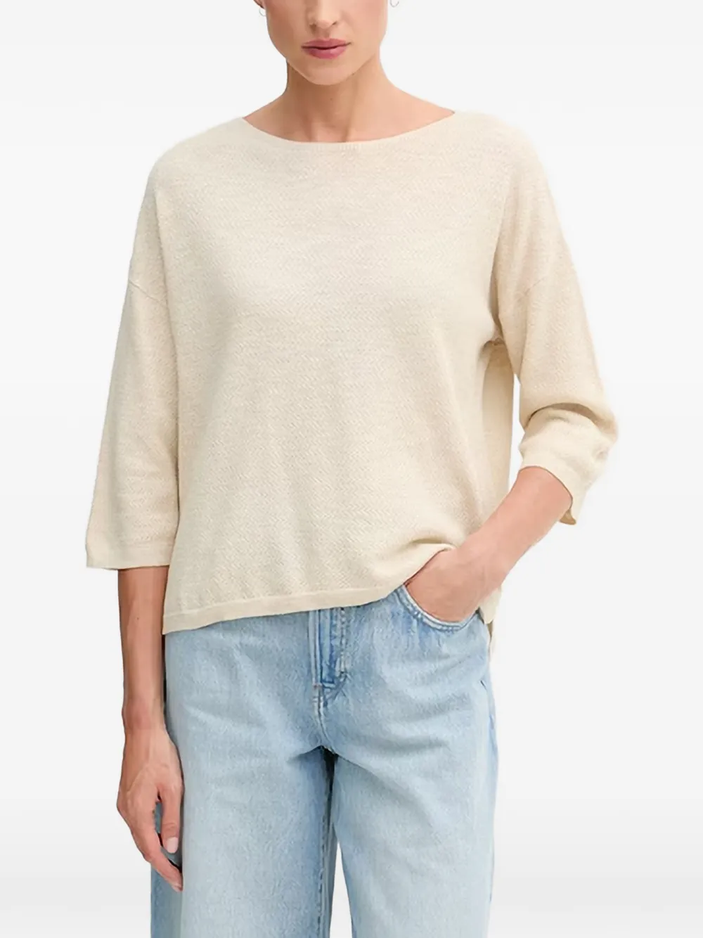 Benetton Boat-neck Half-sleeve Sweater In Neutral