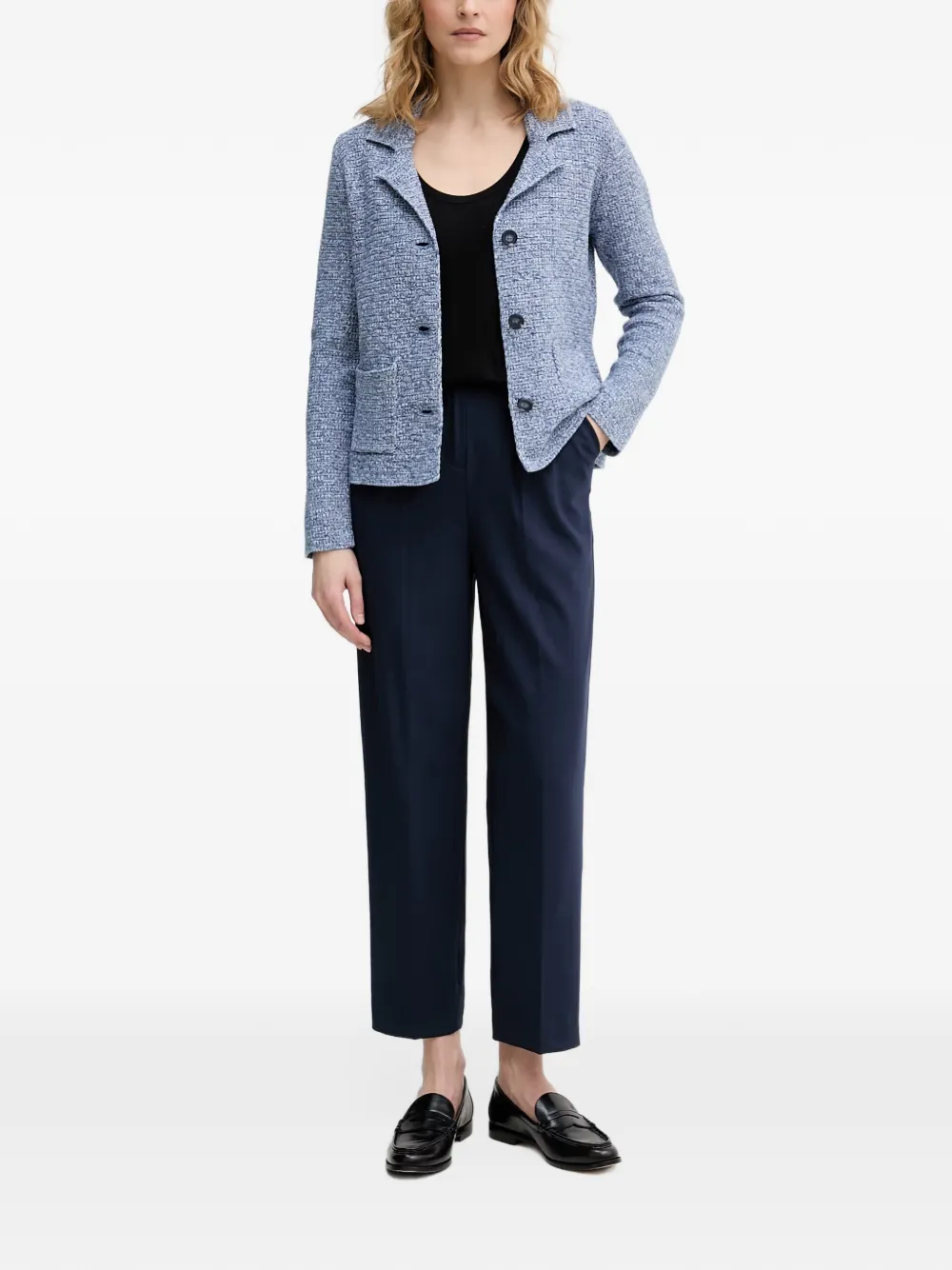 Benetton Textured-knit Notched-lapel Cardigan In Black