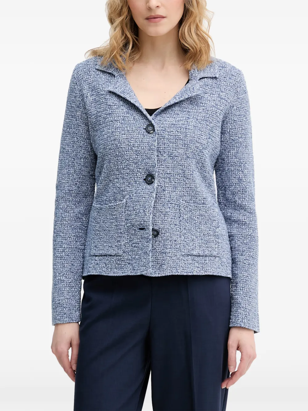 Benetton textured-knit notched-lapel cardigan - Bleu