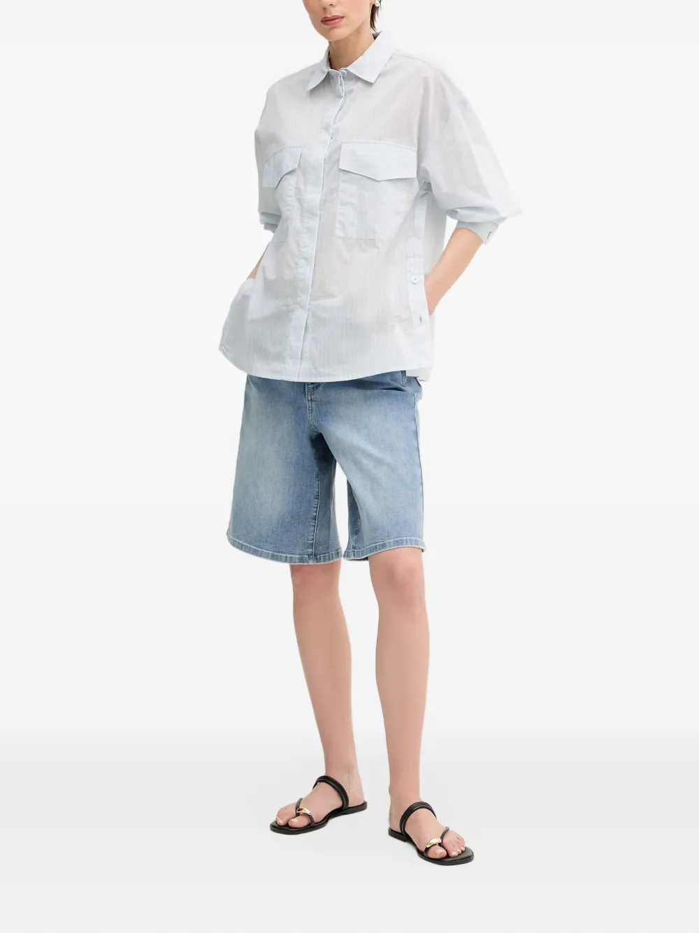 Benetton Striped Flap-pocket Shirt In Blue