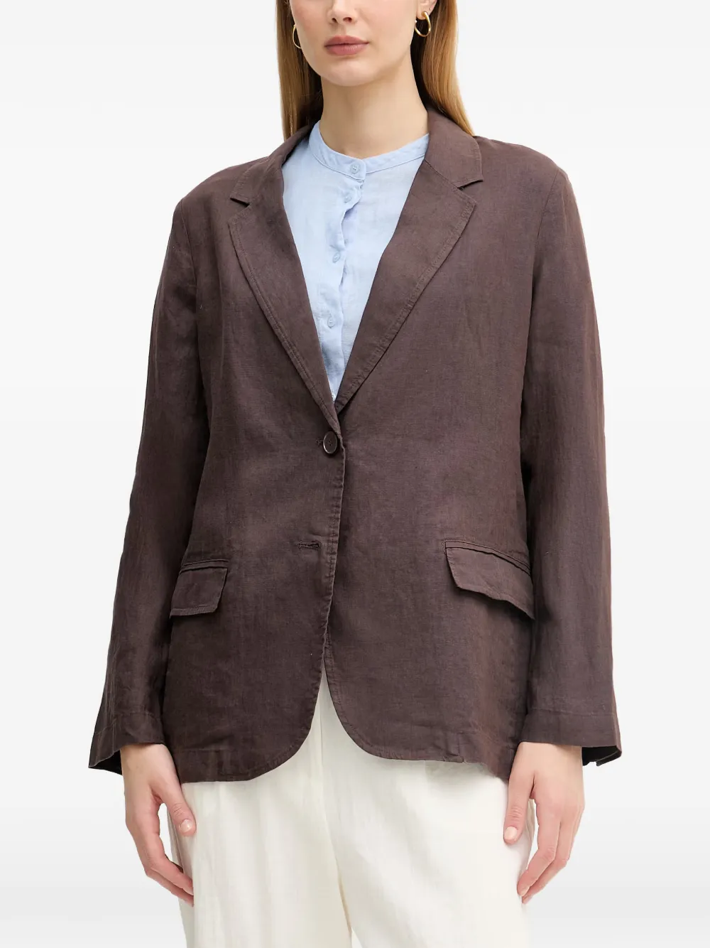 Benetton single-breasted linen blazer - Braun