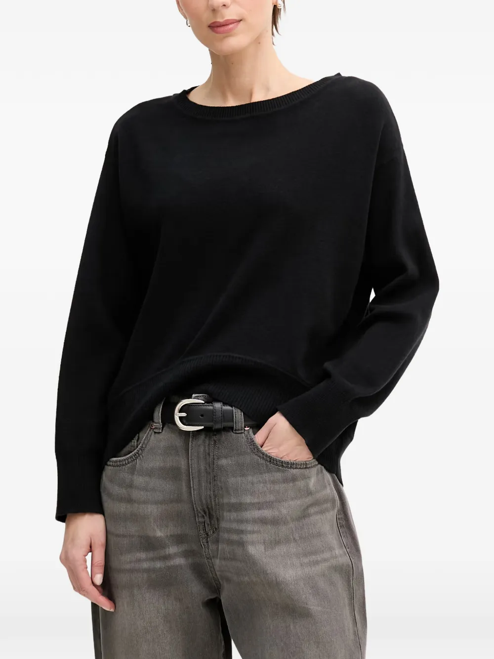 Benetton ribbed-trim crew-neck sweater - Nero