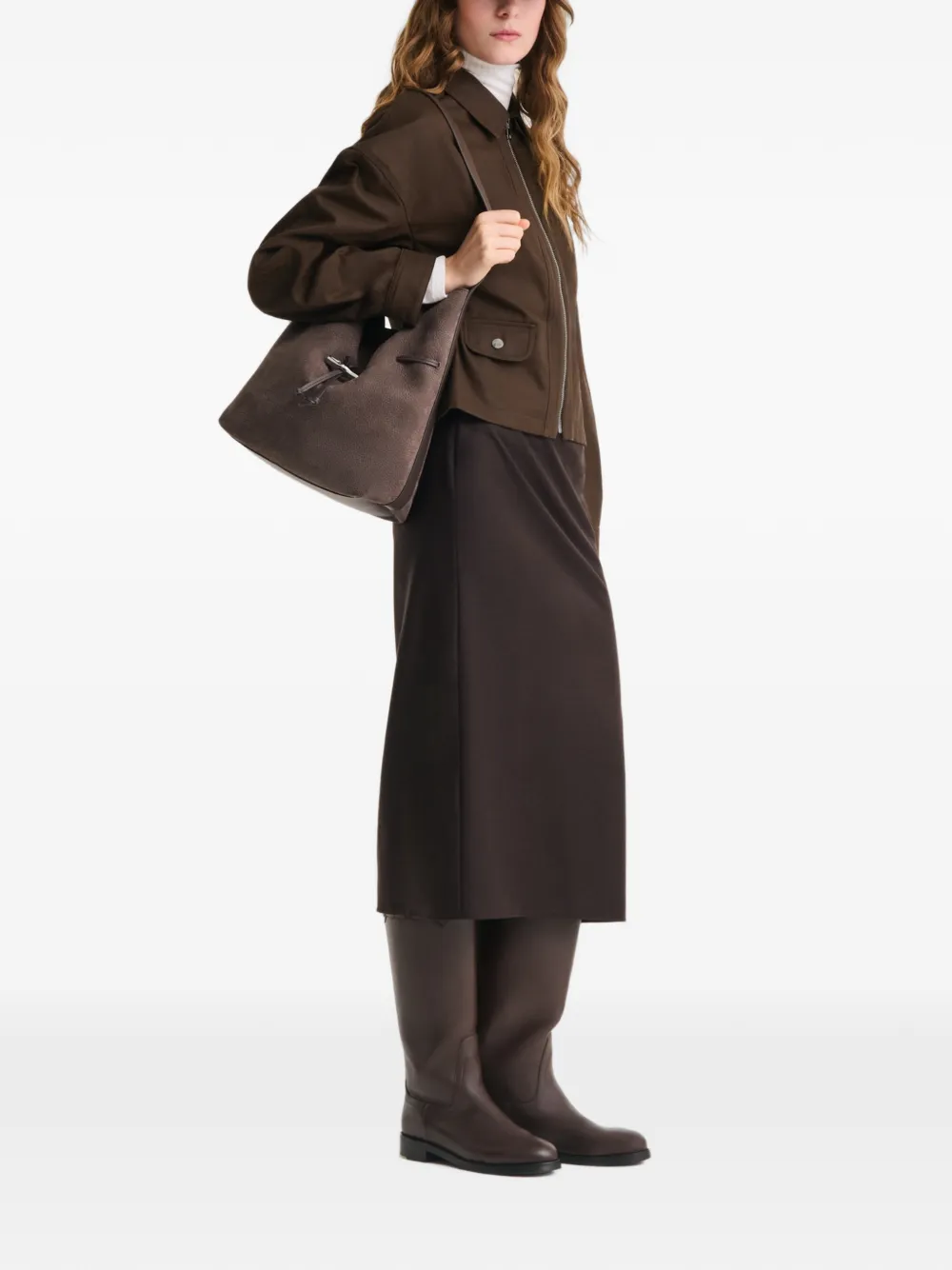 Longchamp Le Roseau M schoudertas Bruin