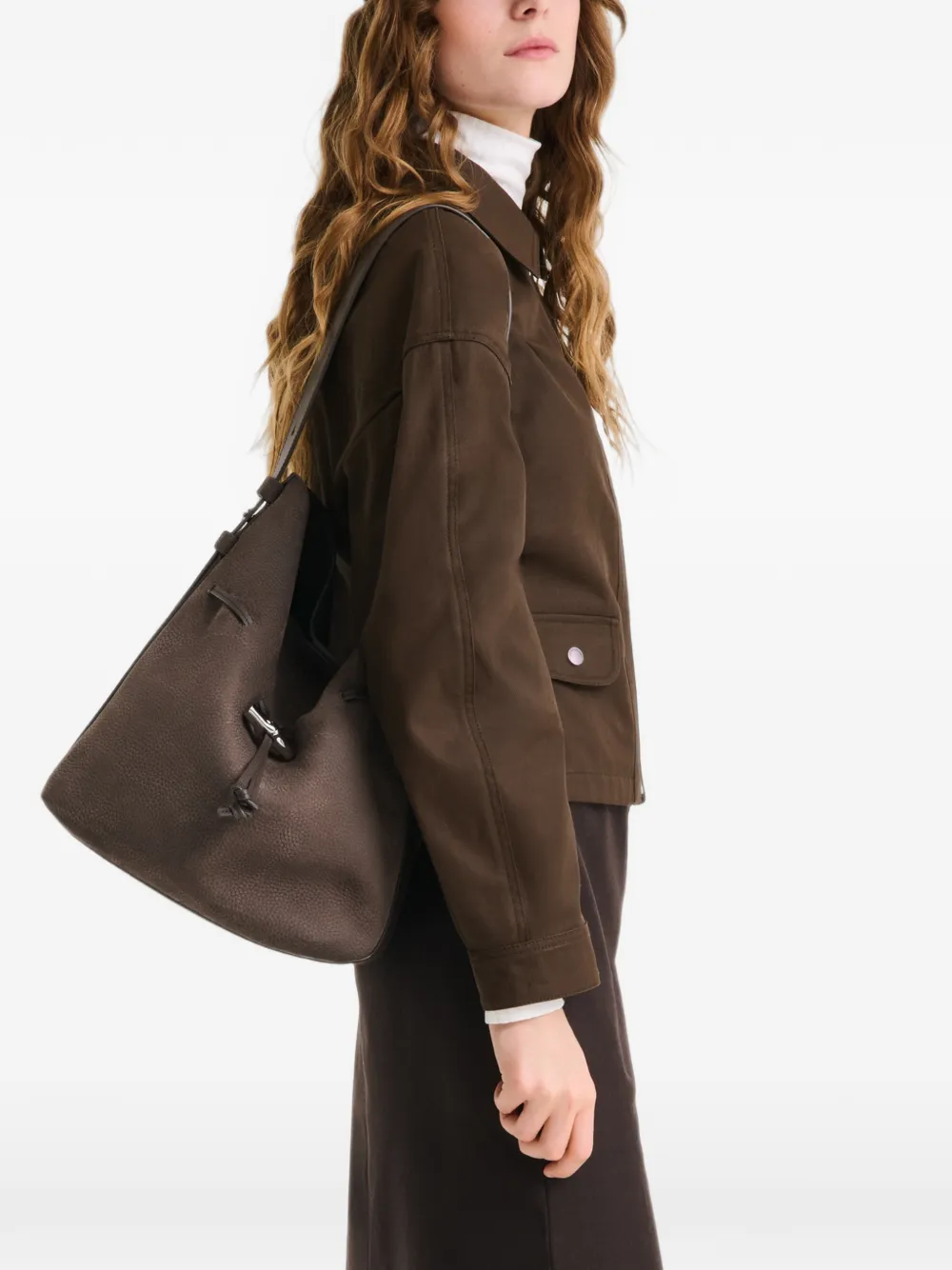 Longchamp Le Roseau M schoudertas Bruin