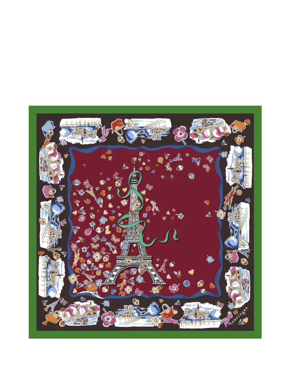 Longchamp Foulard Tour Enchantée 50 in seta - Rosso