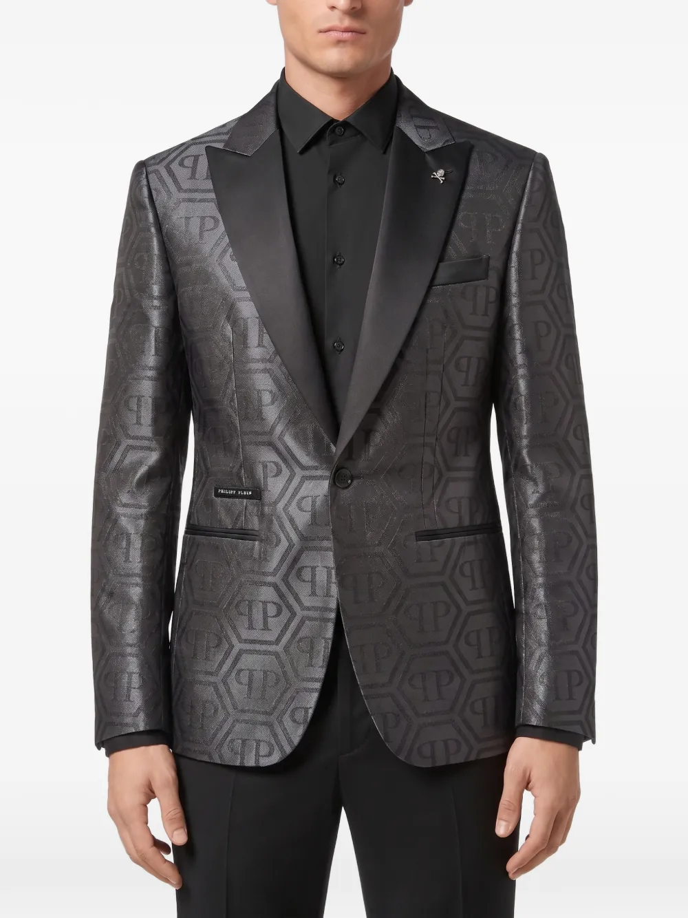 Philipp Plein Regular-fit blazer met jacquard-monogram Zwart