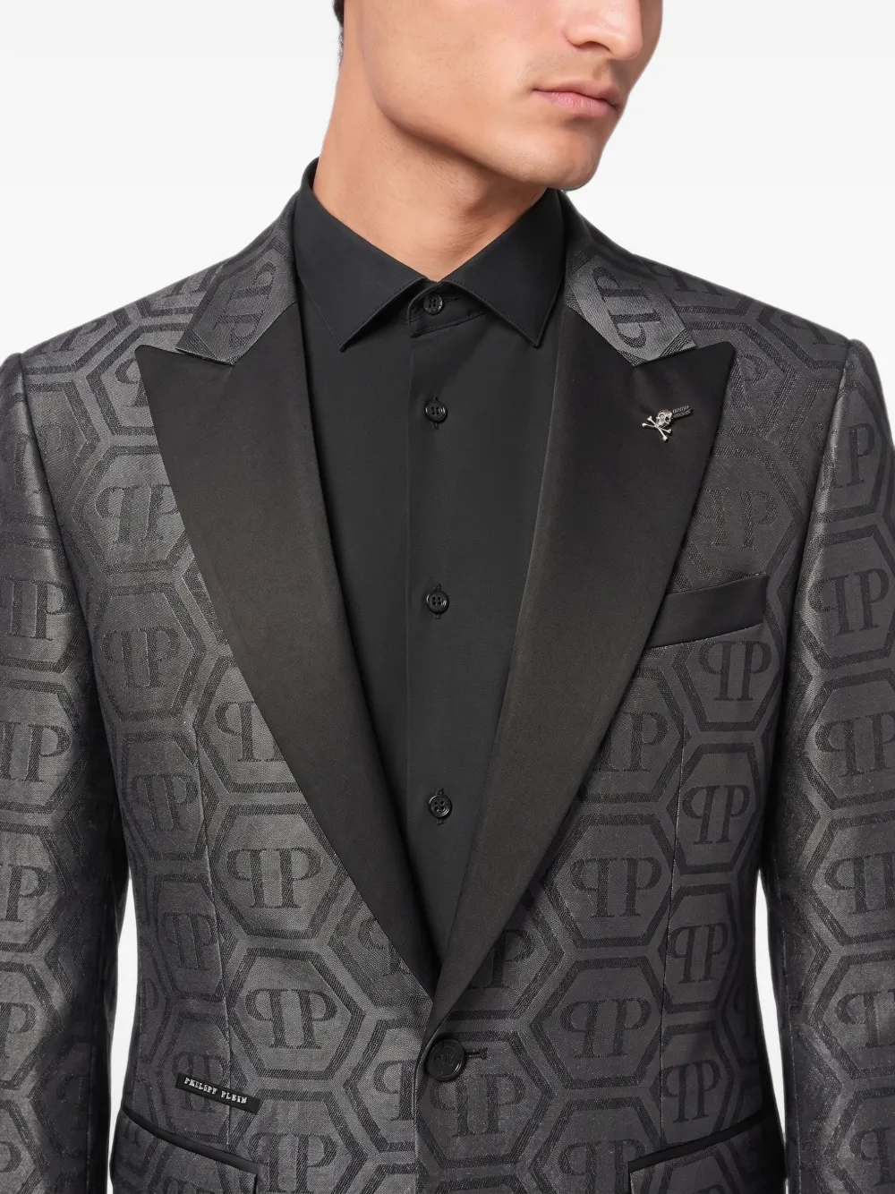 Philipp Plein Regular-fit blazer met jacquard-monogram Zwart