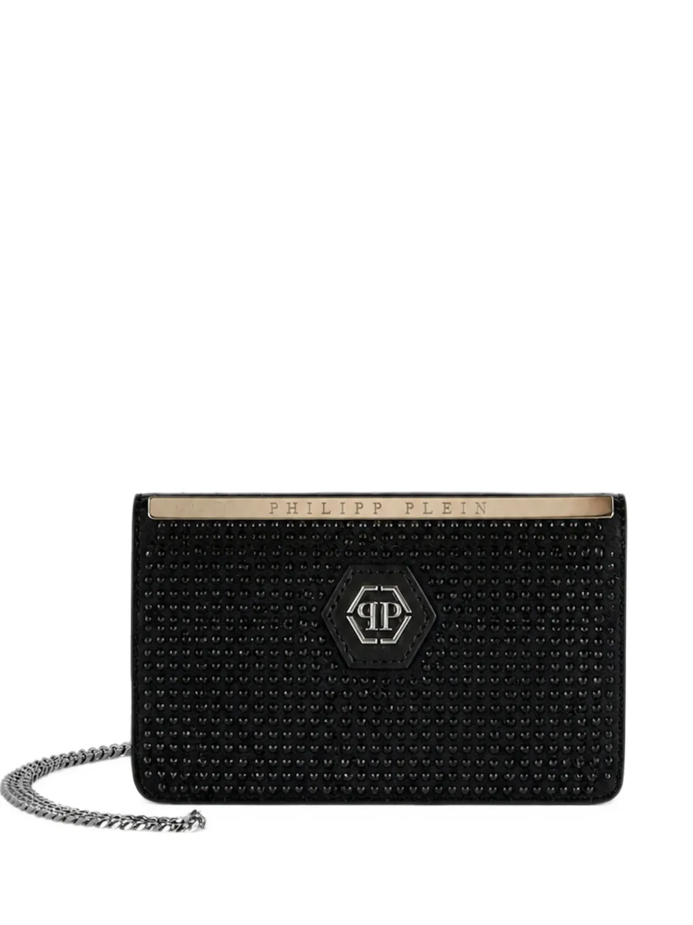 Philipp Plein Clutch in pelle scamosciata con cristalli - Nero