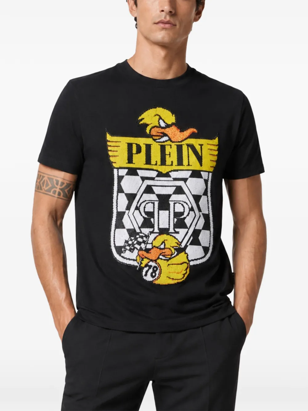 Philipp Plein Jersey T-shirt Plein Duck Check Zwart