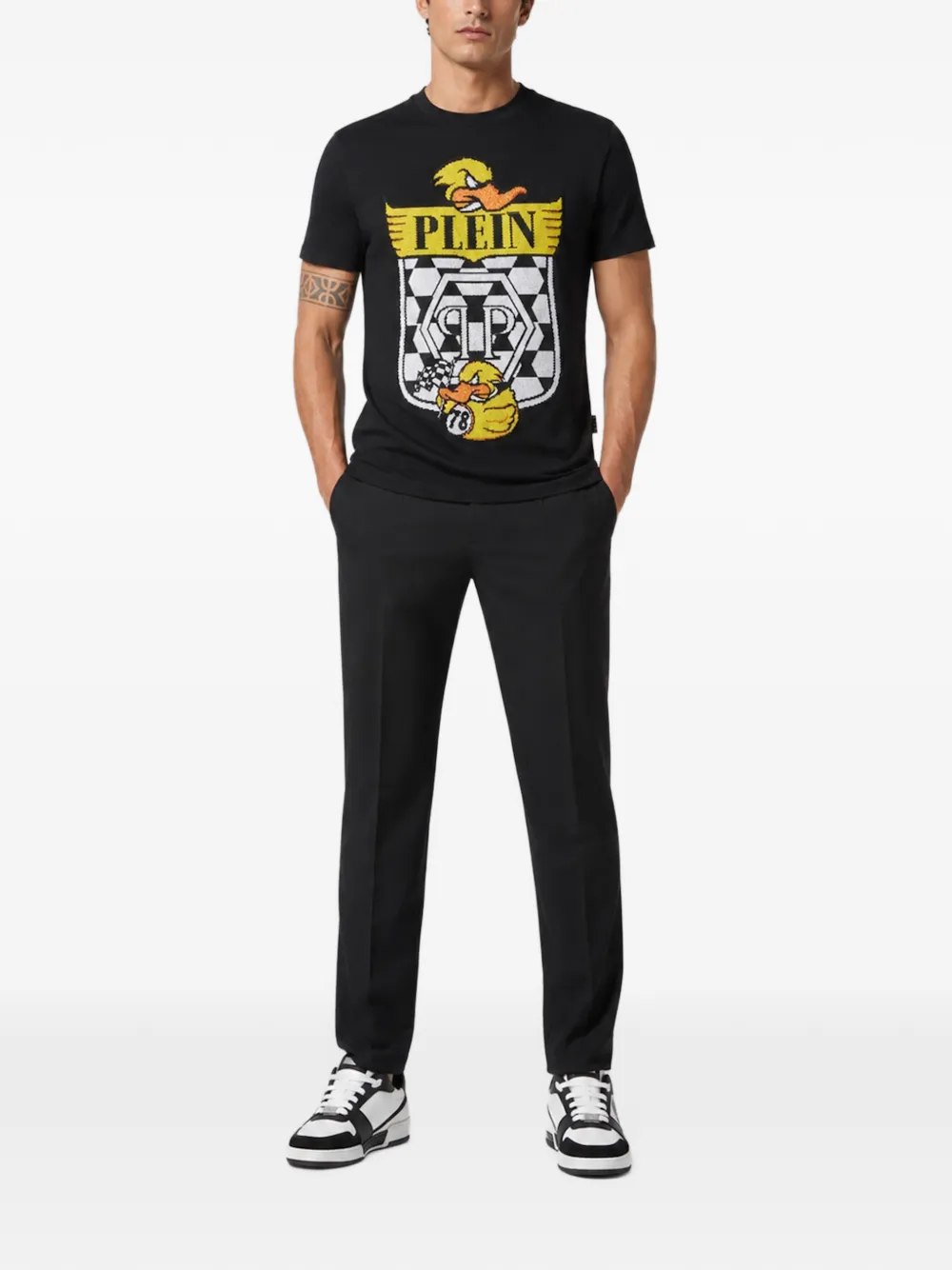 Philipp Plein Jersey T-shirt Plein Duck Check Zwart