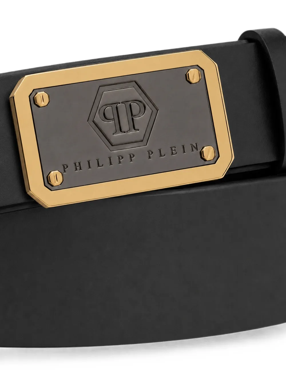 Philipp Plein Leren riem met Hexagon-logo Zwart