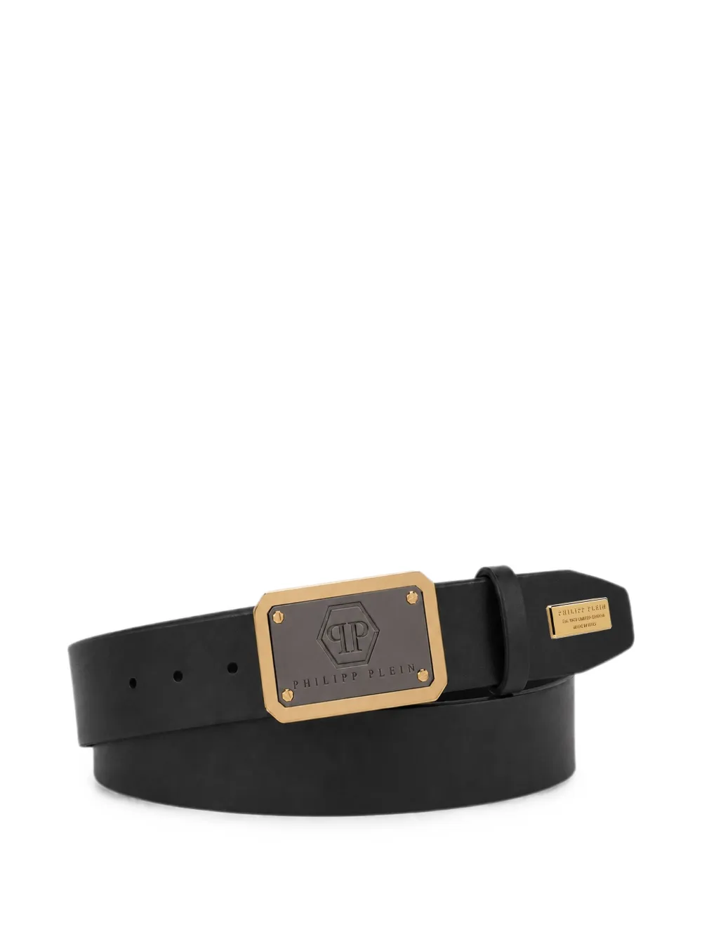 Philipp Plein leather belt hexagon logo - Nero