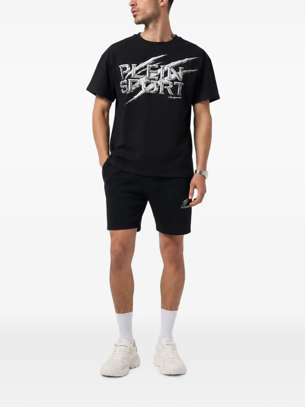 Plein Sport T-shirt met ronde hals en logoprint Zwart