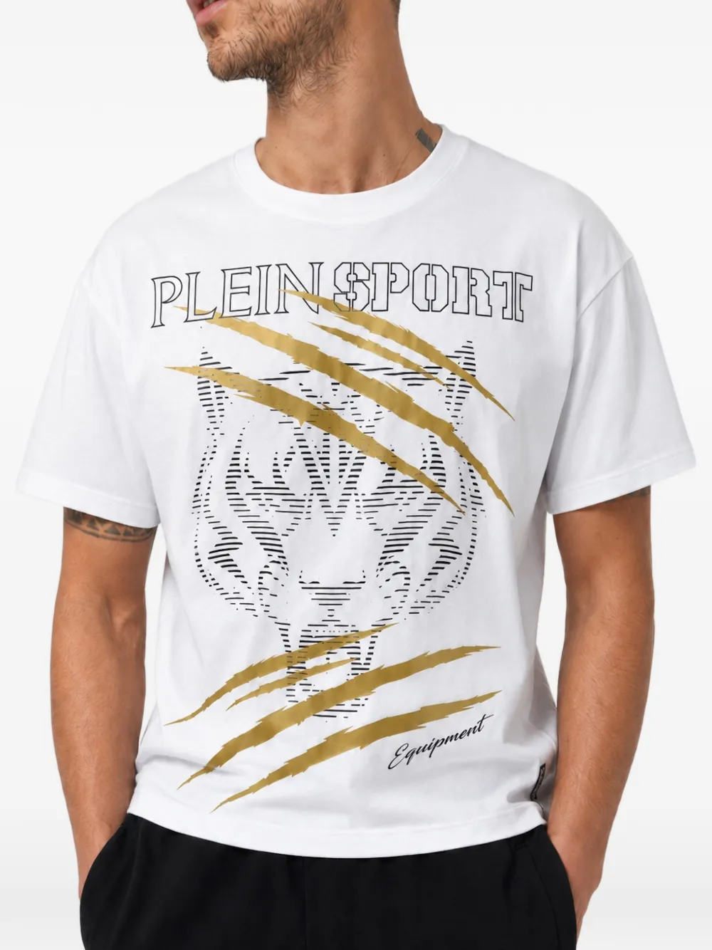 Plein Sport T-shirt met tijgerprint en logoprint Wit