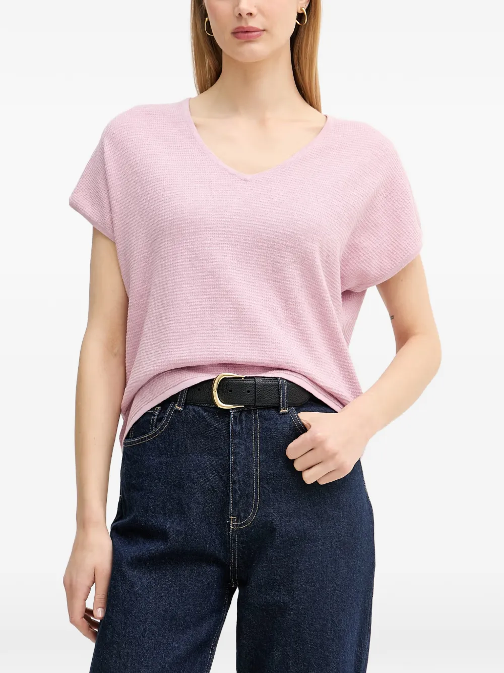Benetton V-neck Knitted T-shirt In Pink