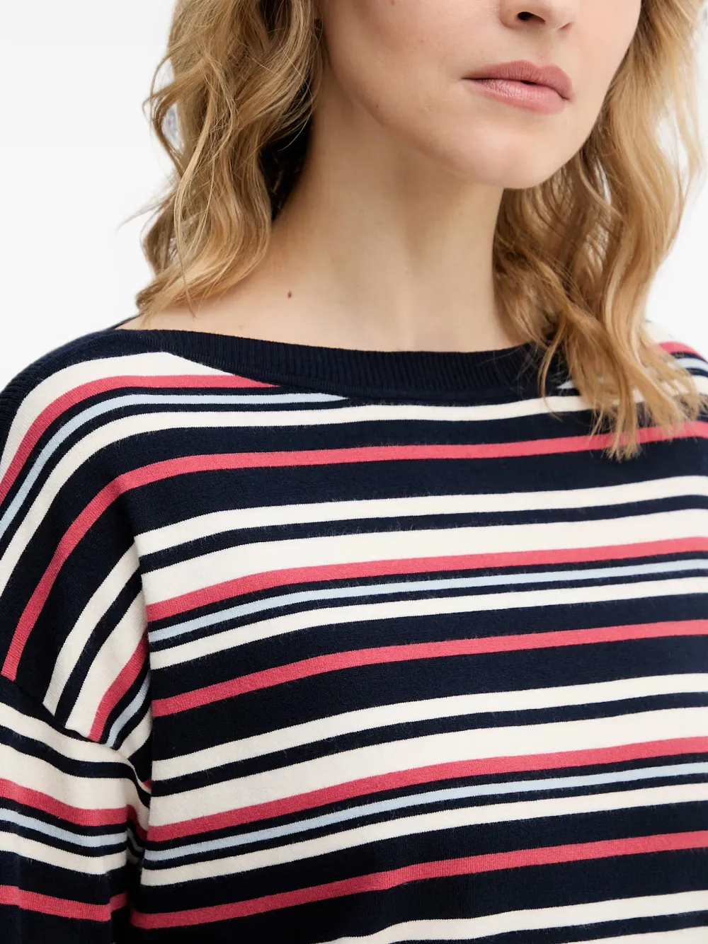 Benetton Trui met horizontale streep en geribbelde afwerking Blauw
