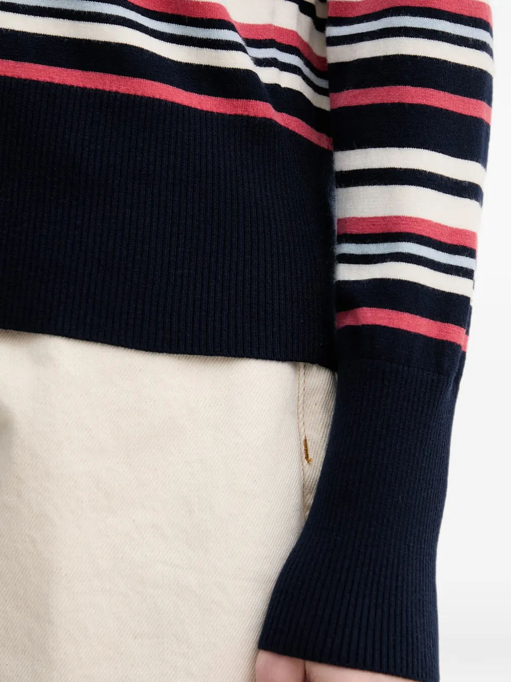 Benetton Trui met horizontale streep en geribbelde afwerking Blauw