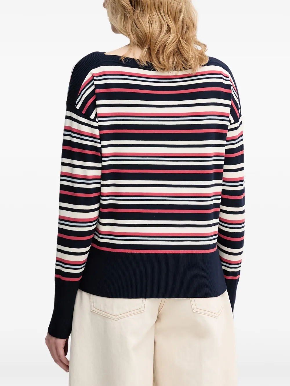 Benetton Trui met horizontale streep en geribbelde afwerking Blauw