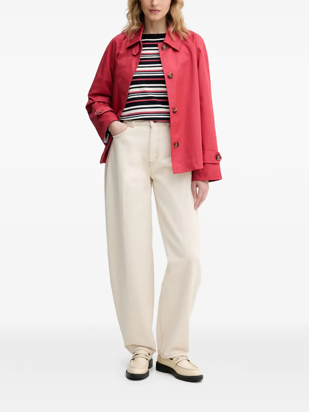 Benetton Trui met horizontale streep en geribbelde afwerking Blauw