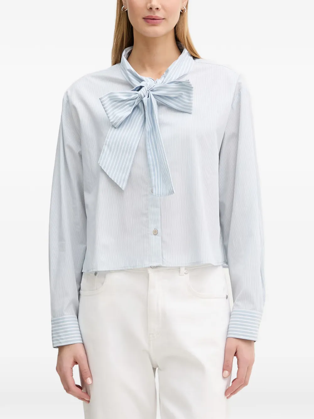 Benetton striped pussy-bow blouse - Blu