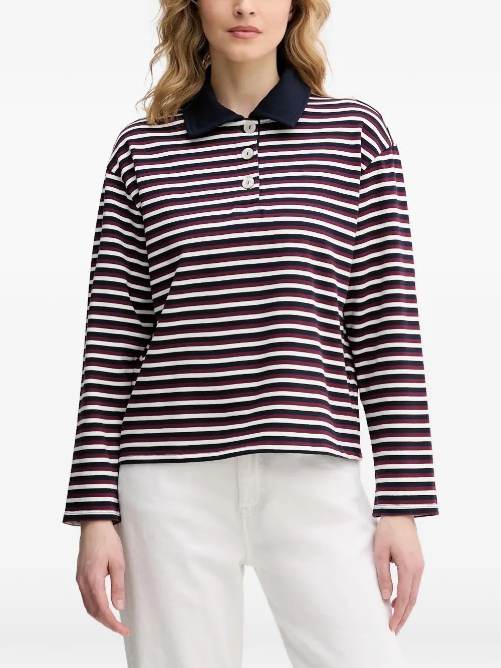 Benetton striped long-sleeve polo shirt - Bianco
