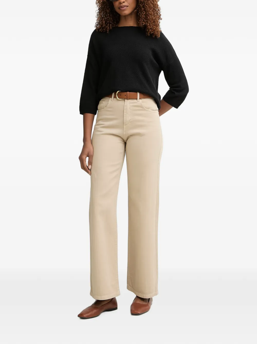 Benetton Trui met boothals en cropped mouwen Zwart