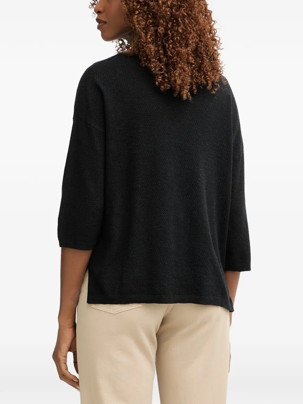 Benetton Trui met boothals en cropped mouwen Zwart