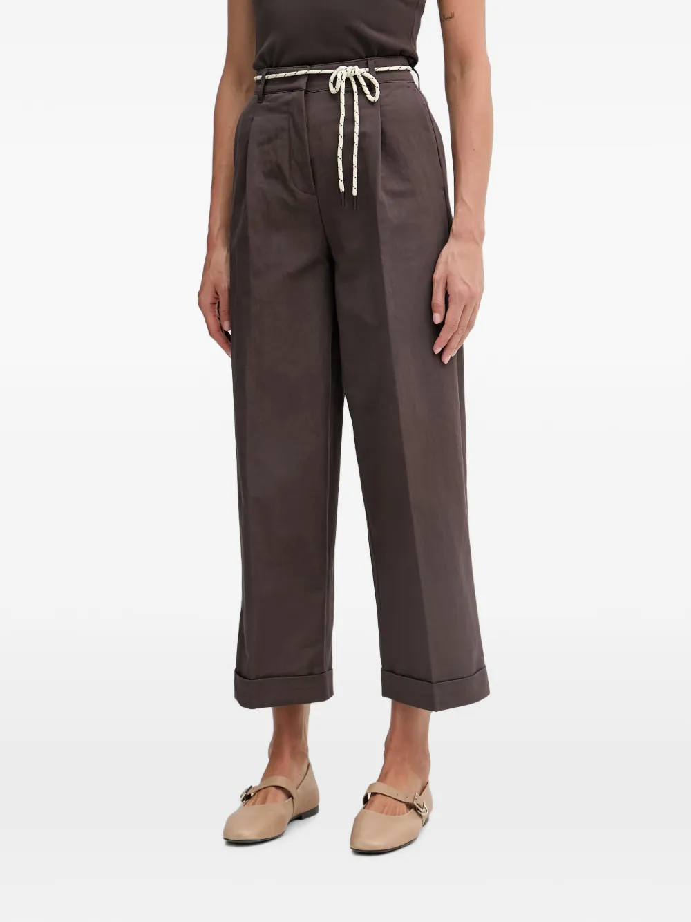 Benetton rope-belt turned-up trousers