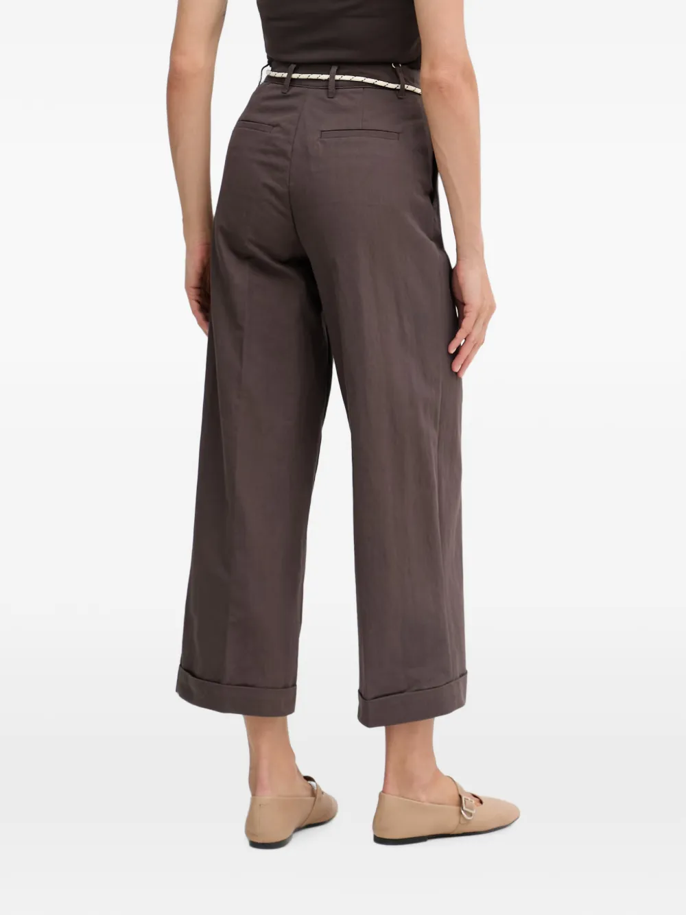Benetton Broek met omgeslagen pijpen en ceintuur Bruin