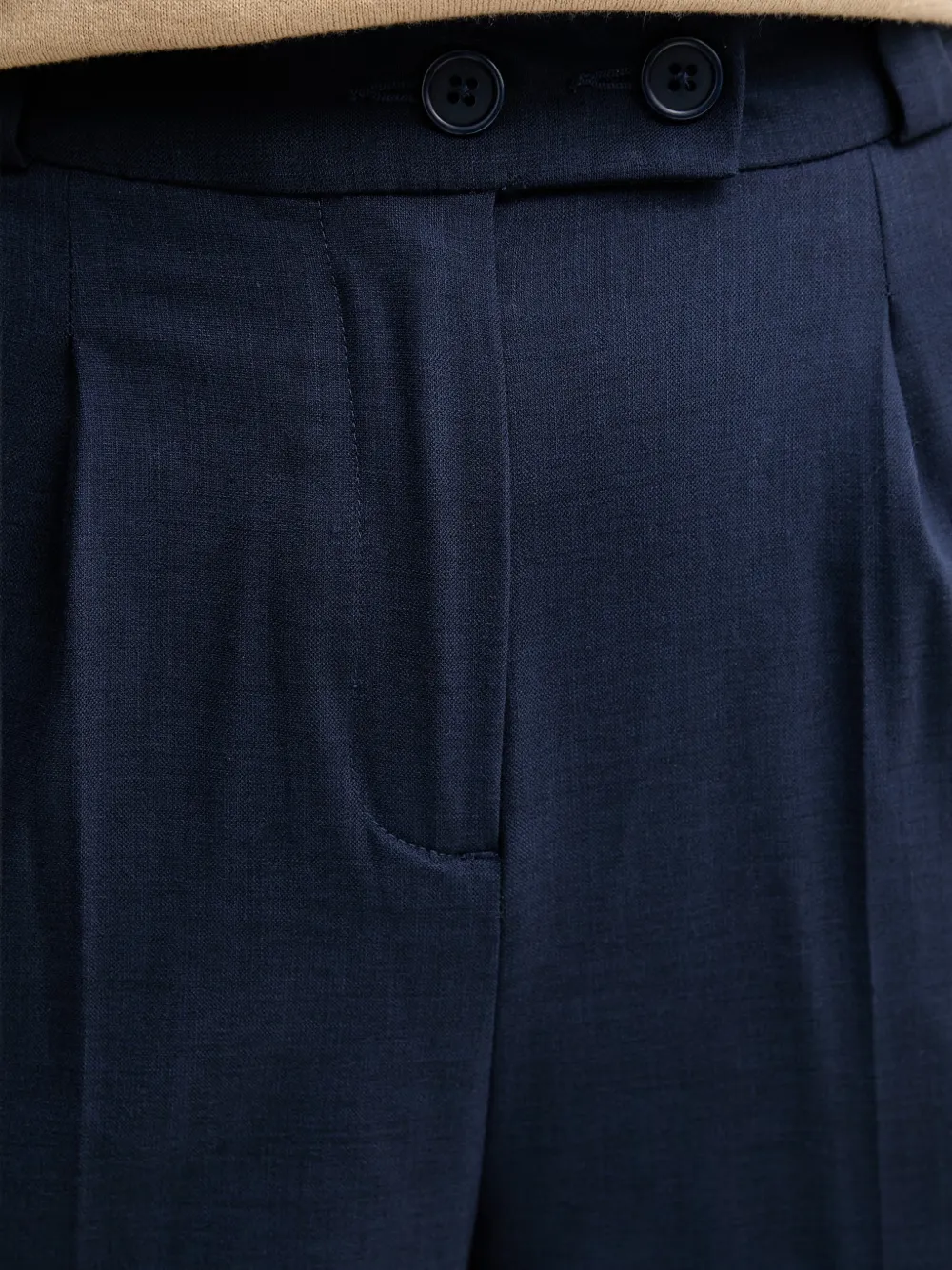 Benetton Pantalon met geplooid detail Blauw