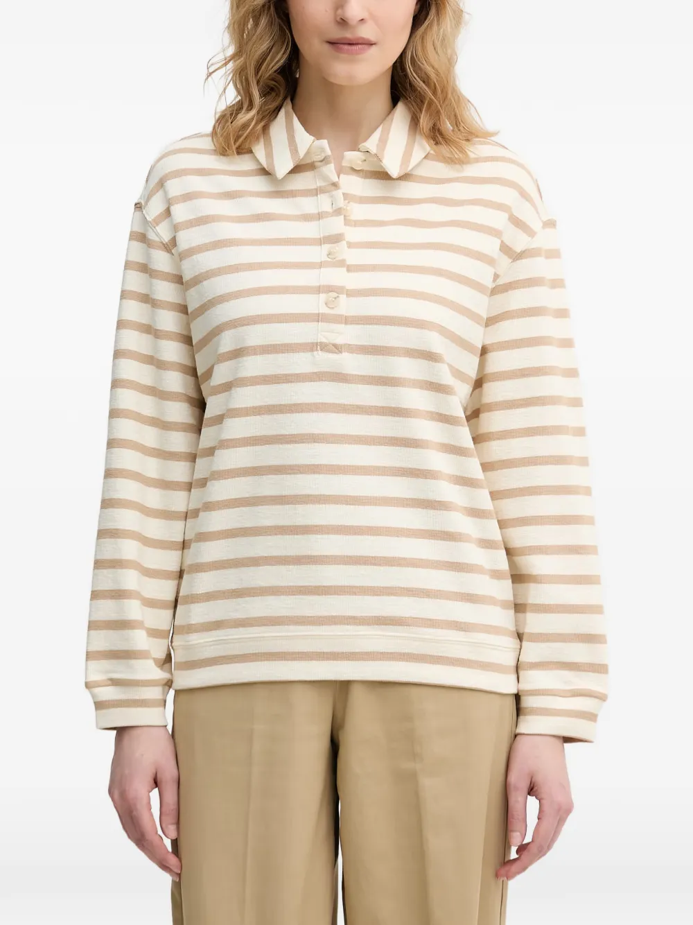 Benetton striped long-sleeve polo shirt - Bianco