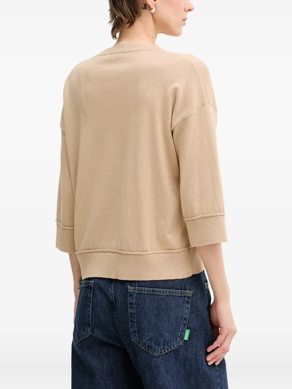 Benetton Trui met driekwartmouwen en verlaagde schouders Beige