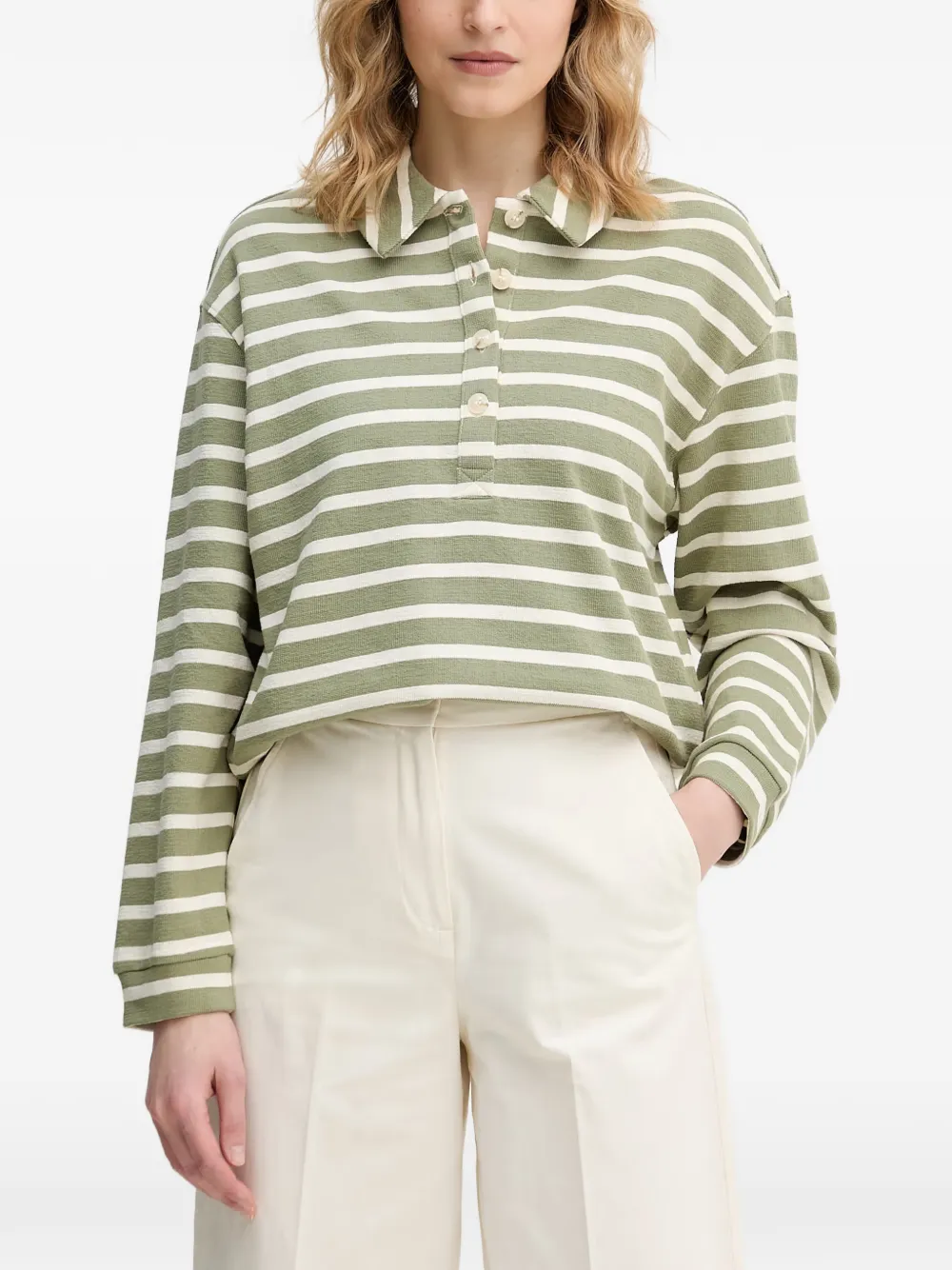 Benetton striped long-sleeve polo shirt - Verde