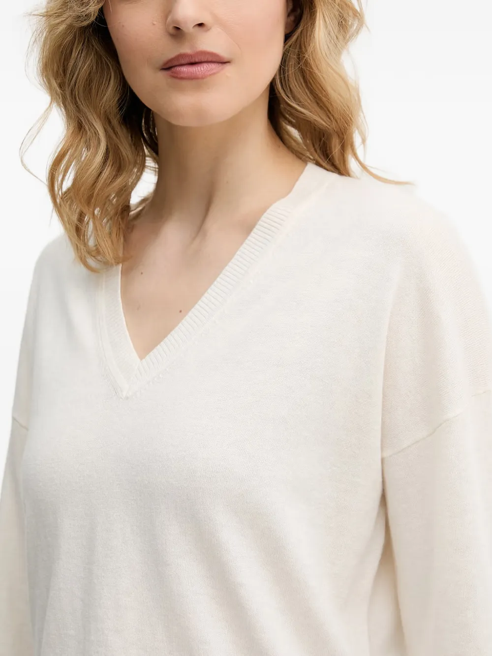 Benetton Trui met V-hals en verlaagde schouders Beige