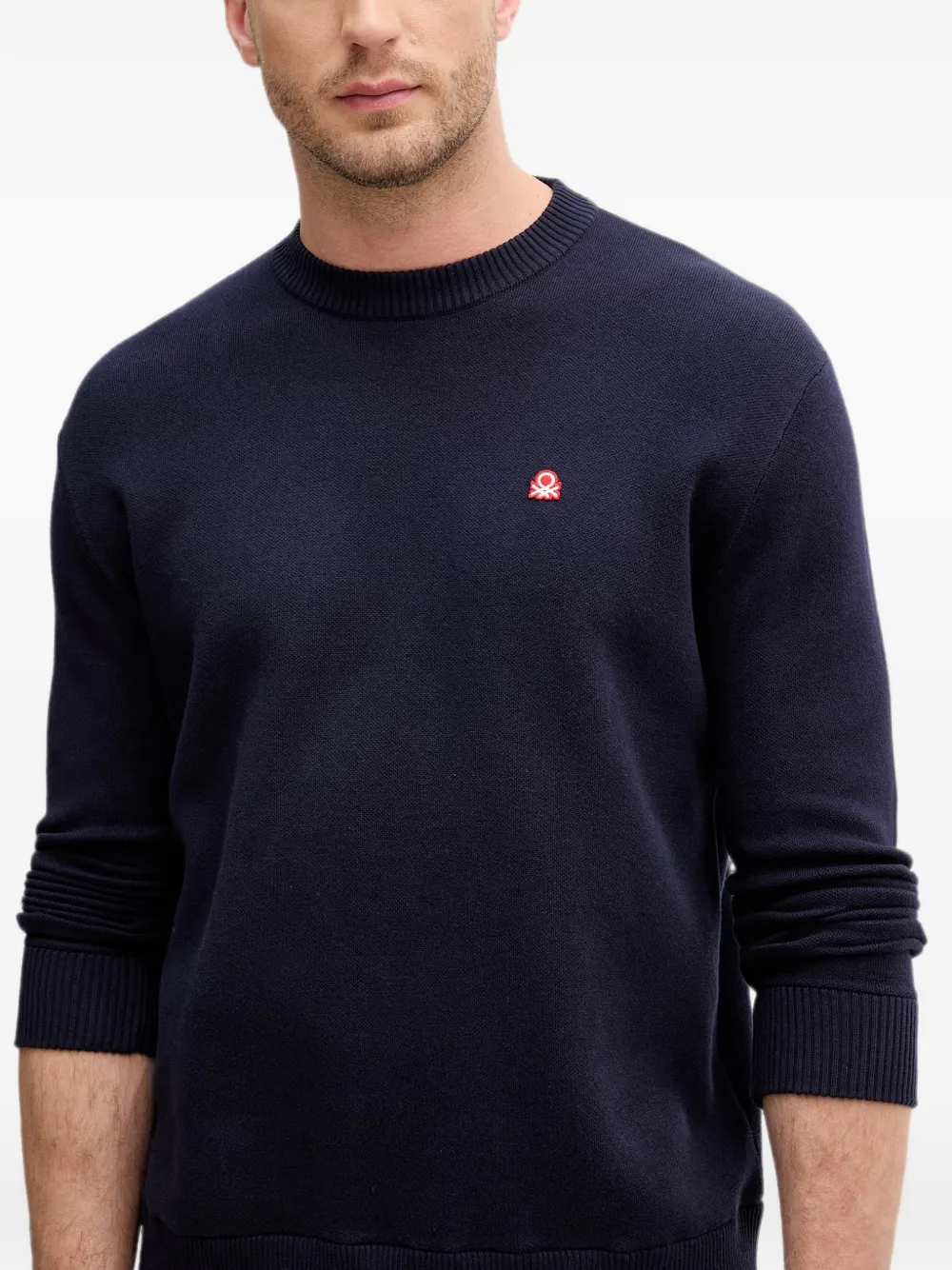 Benetton Sweater met logopatch Blauw