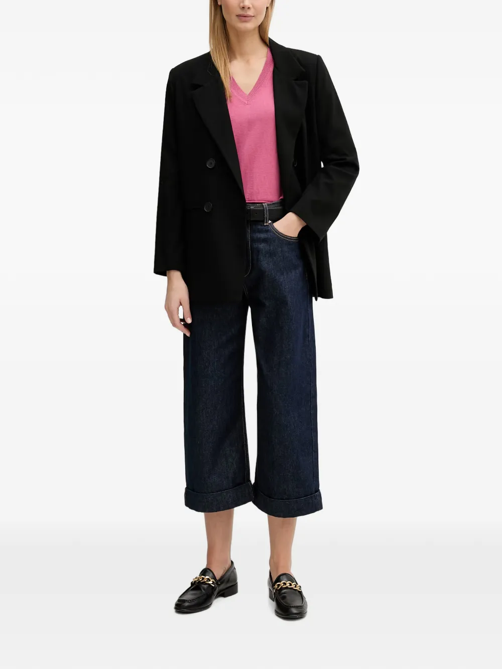 Benetton Trui met V-hals en geribbelde afwerking Roze