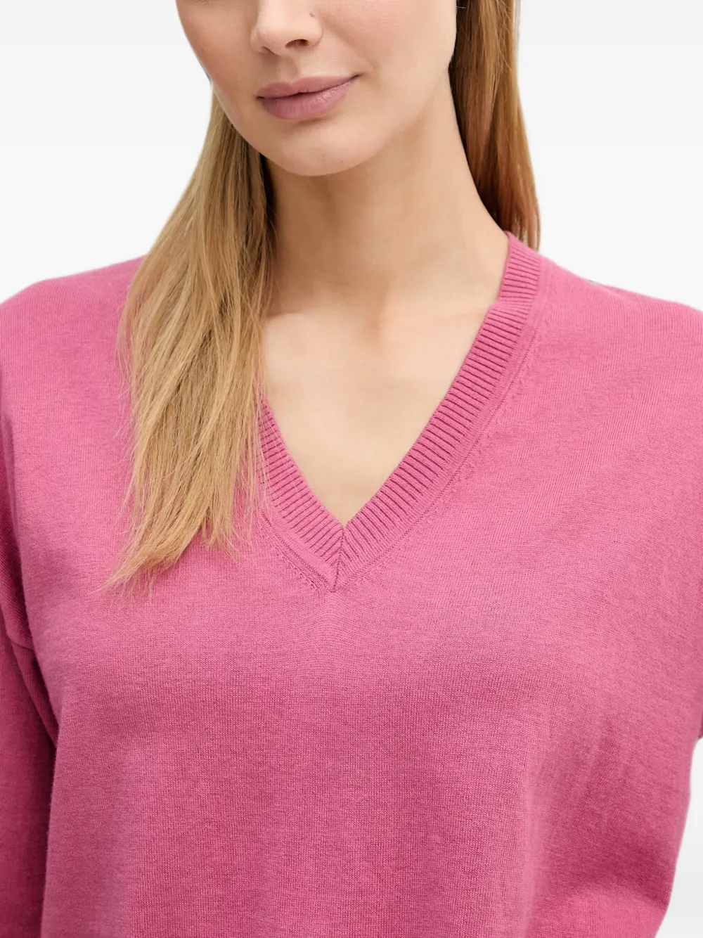 Benetton Trui met V-hals en geribbelde afwerking Roze