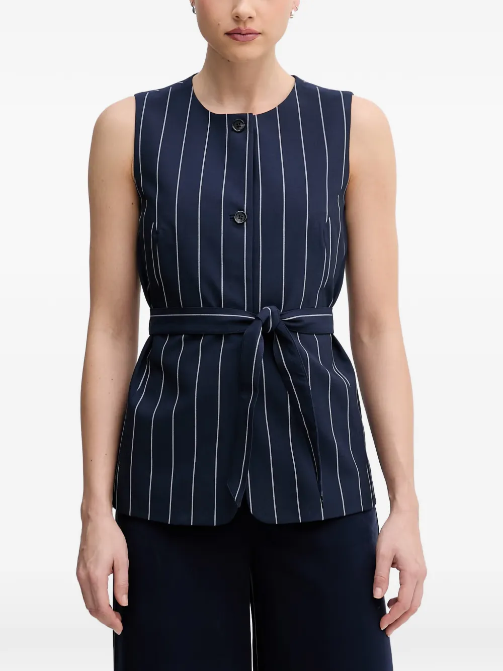 Benetton pinstriped belted top - Blu