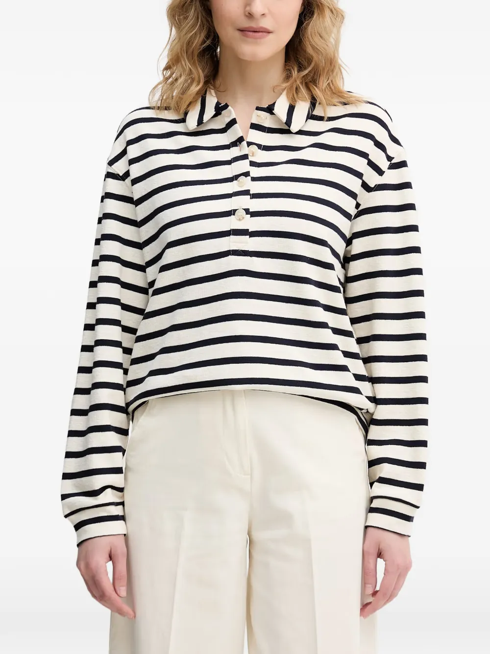 Benetton striped long-sleeve polo shirt - Bianco
