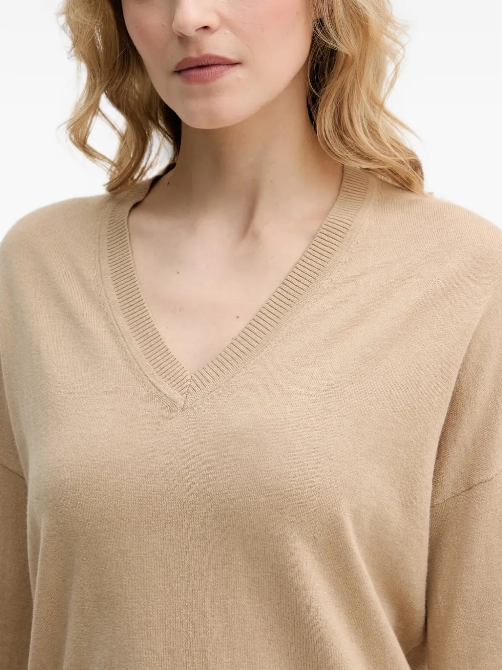 Benetton Trui met V-hals en geribbelde afwerking Beige