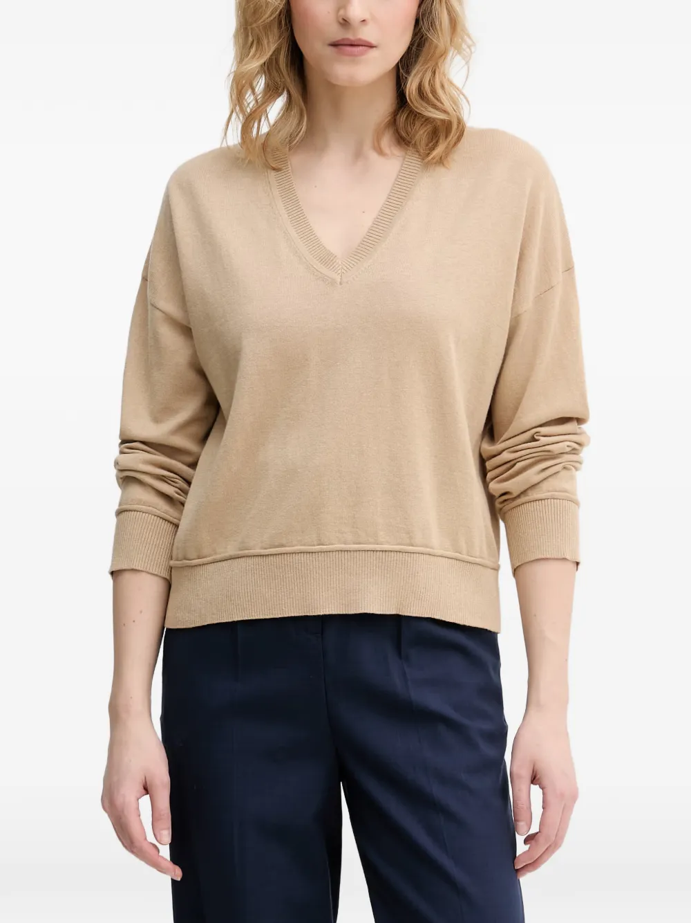 Benetton V-neck ribbed-trim sweater - Nude