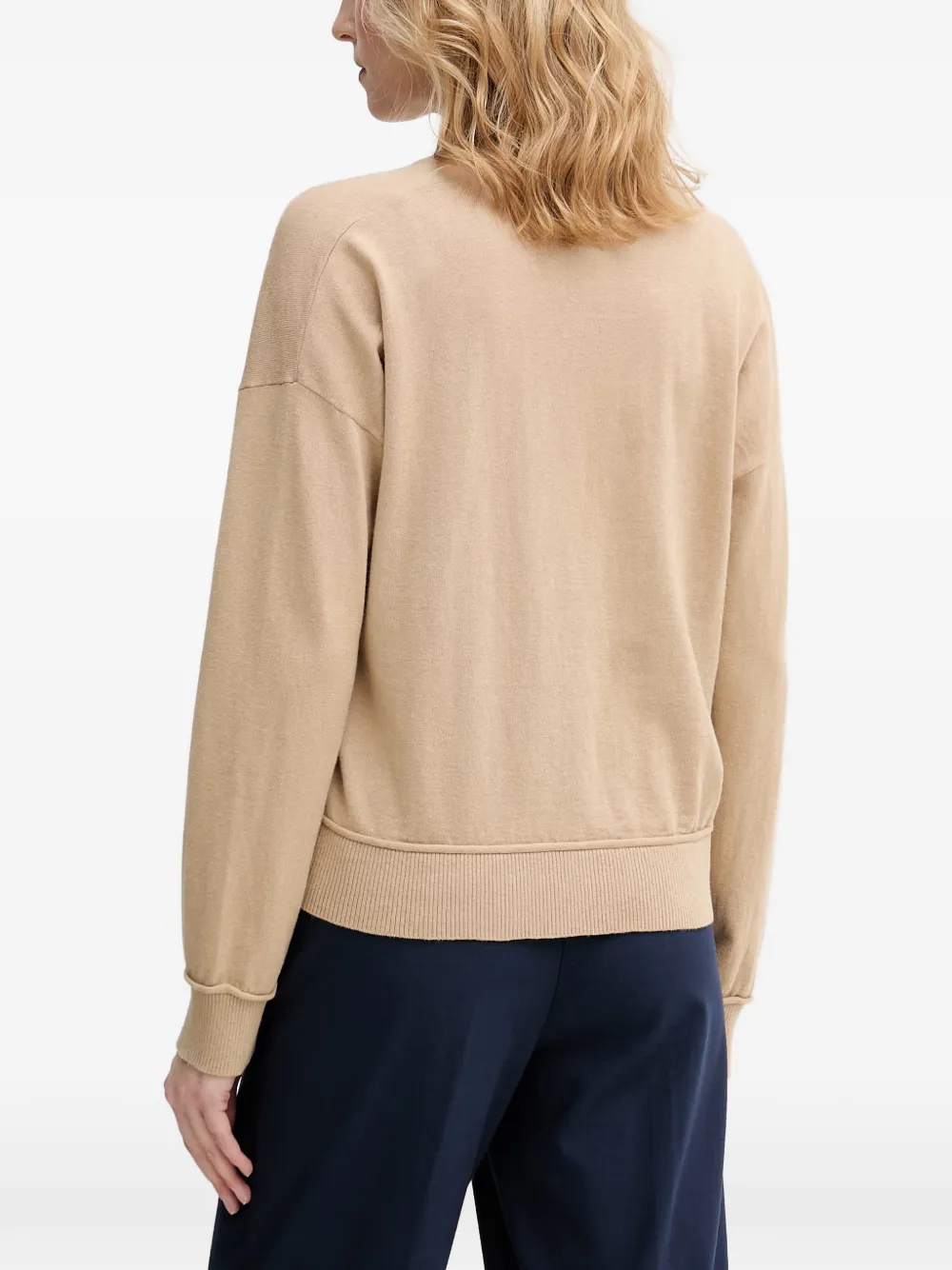 Benetton Trui met V-hals en geribbelde afwerking Beige