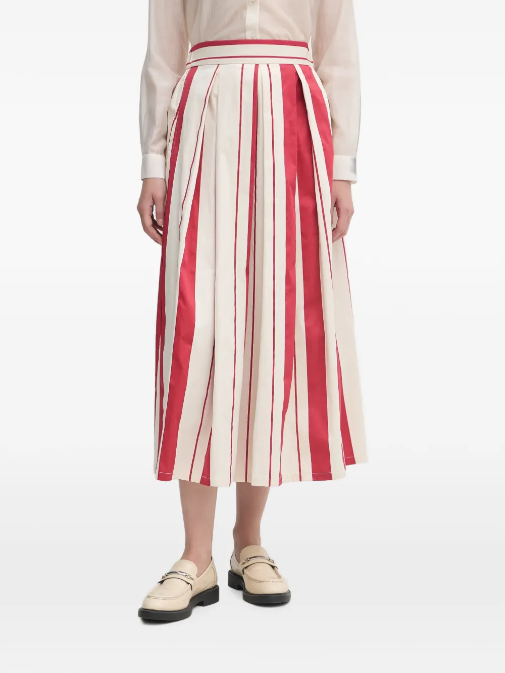 Benetton vertical-stripe pleated midi skirt