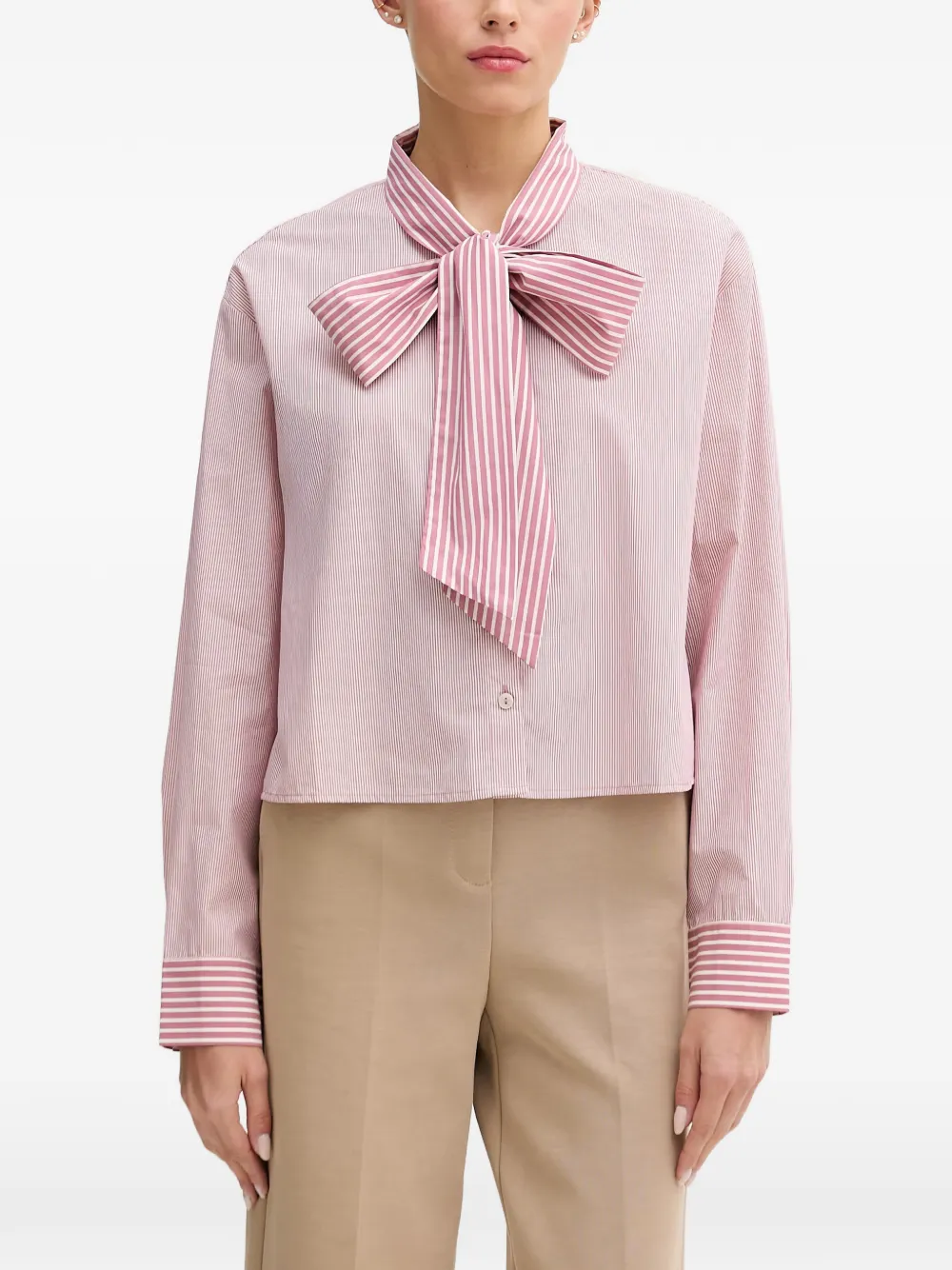 Benetton striped pussy-bow shirt - Rosa