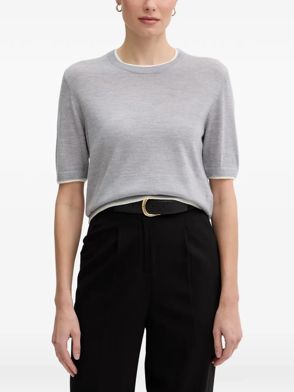 Benetton contrast-trim short-sleeve sweater - Grau