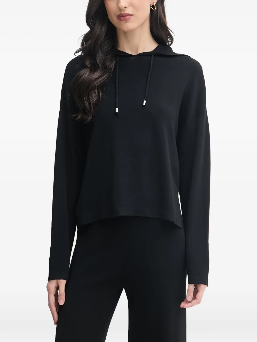 Benetton drawstring-hood side-slit hoodie - Schwarz
