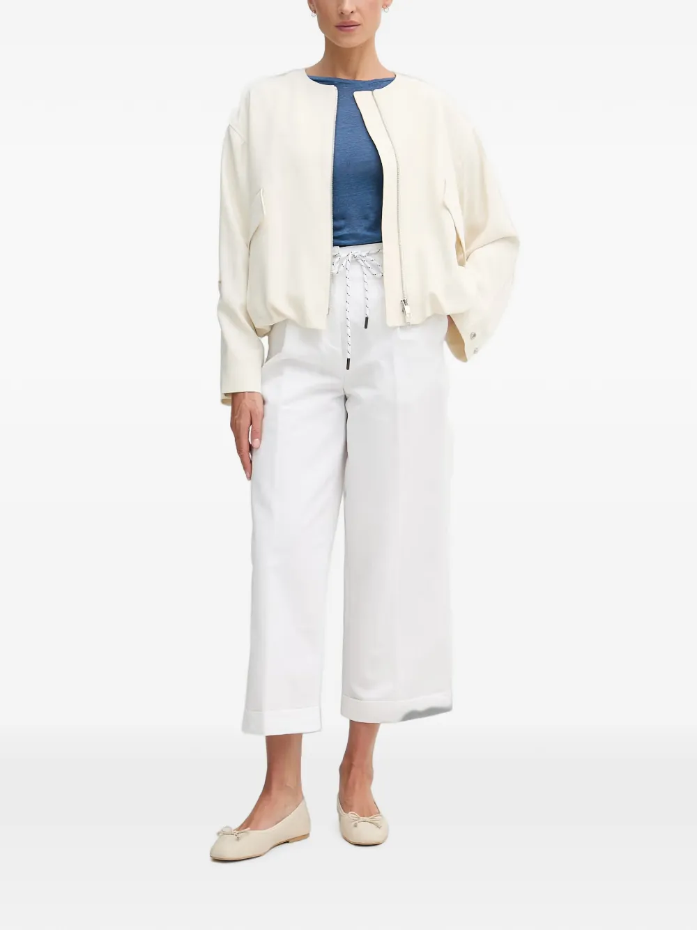 Benetton Cropped broek met ceintuur Wit